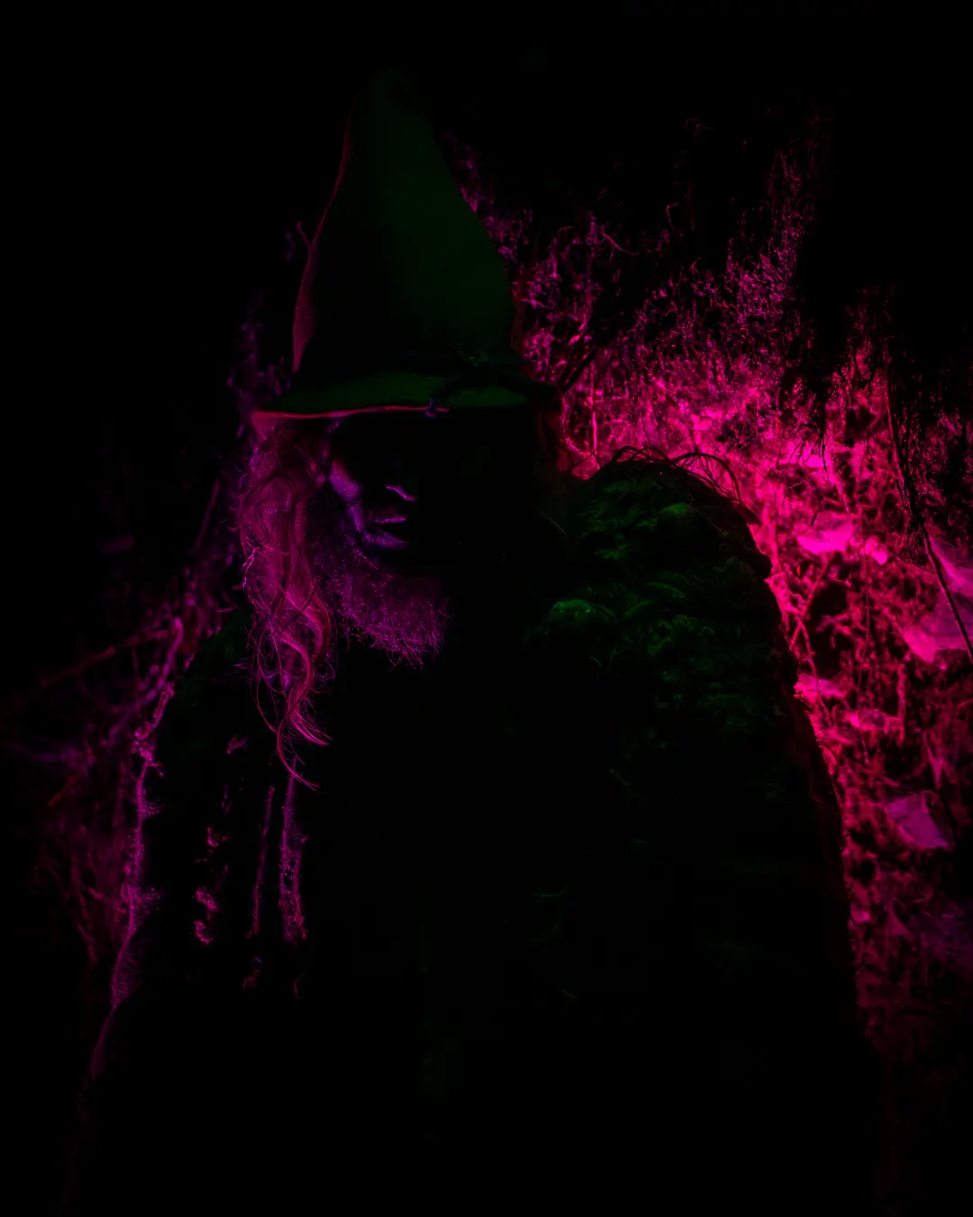 Der Murmann im Dunkeln, nur von violettem Licht umrissen