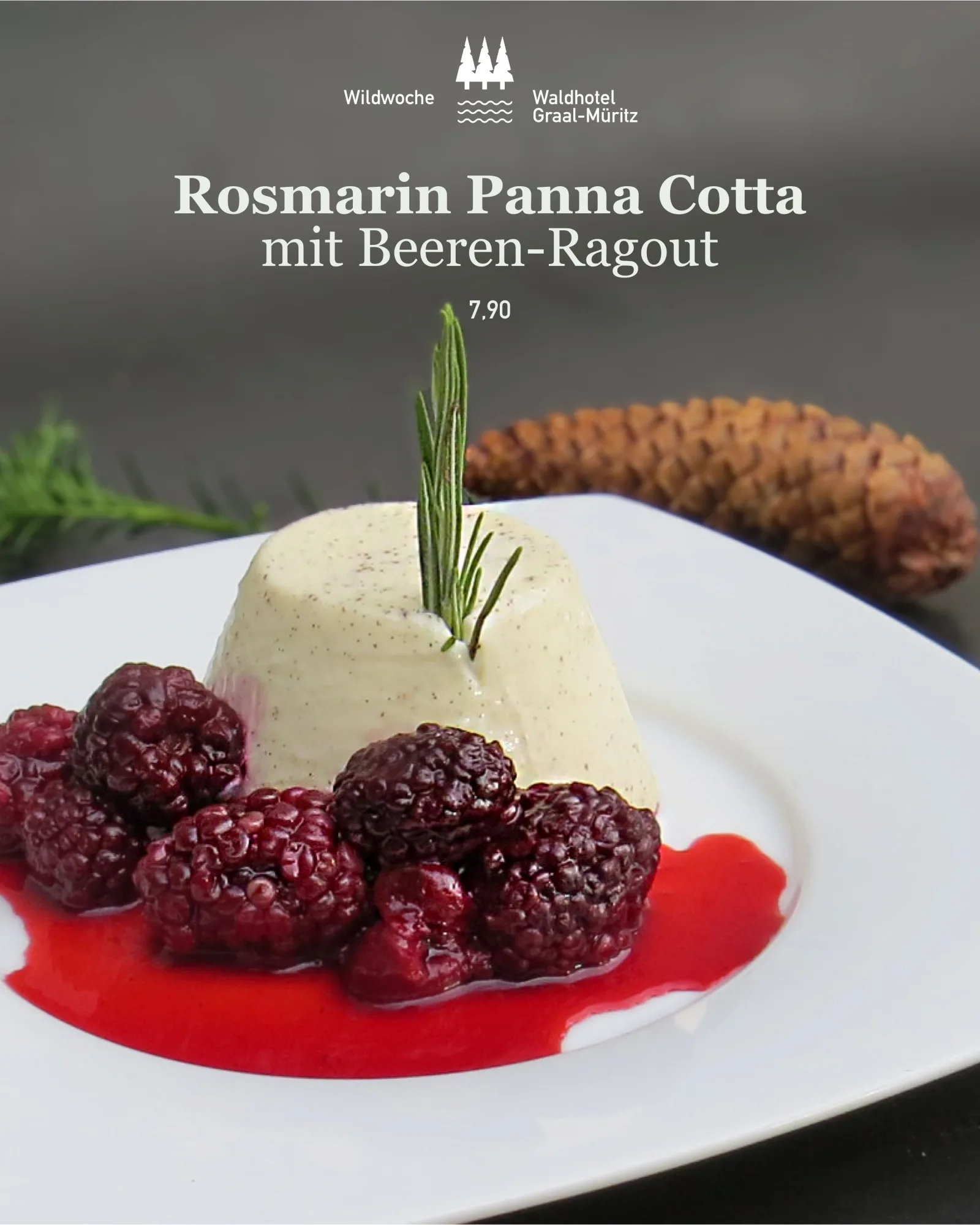 Rosmarin-Panna-Cotta mit Beeren-Ragout, 7,90 € – Wildwoche im Waldhotel Graal-Müritz