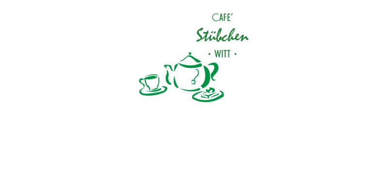 Logo Caféstübchen Witt: grüne Strichzeichnung mit Teekanne, Tasse und Kuchenteller